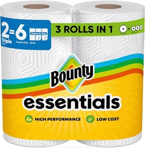 Bounty Essentials Select-A-Size Paper Towels, White, 2 Triple Rolls = 6 Regular - Picture 1 of 10