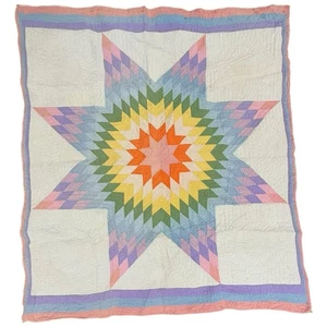 Vintage Depression Era Texas Lone Star Quilt Handmade Pastel Colors 70" X 81" - Picture 1 of 8
