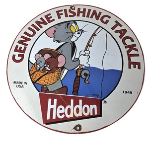 Vintage Heddon Fishing Lures Sign - Fish Tackle Lures Gas Ad Pump Porcelain Sign - Picture 1 of 14