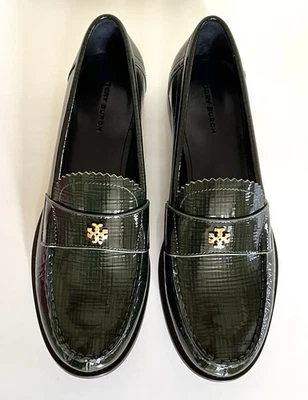 NIB Tory Burch size 8 dark everglade green textured patent leather loafers - Image 1 of 4