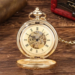 Men's Roman Numerals Pocket Watch Mechanical Double Hunter with Chain Xmas Gifts - Picture 1 of 10