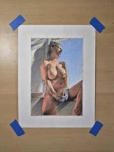 Original 9x6/12x9 Colored Pencil Drawing Of Nude Woman - Picture 1 of 5