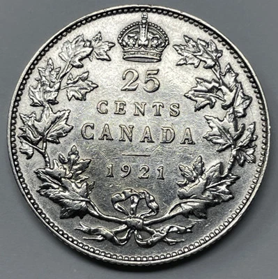 1921 Canada Silver 25 Cent, VF+ Condition Cleaning. D-400 - Image 1 of 2