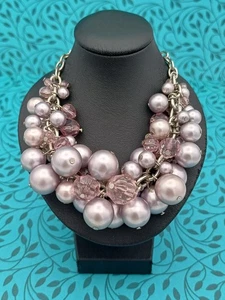 Marks And Spencers Autograph Silver Tone, Lilac Imitation Pearl Cluster Necklace - Picture 1 of 14