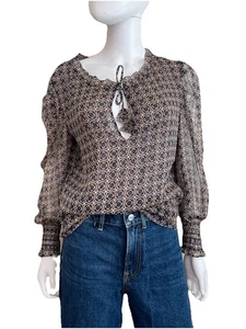 Camicetta contadina MISA Los Angeles bohemien geometrica manica a sbuffo top donna taglia XS - Foto 1 di 23
