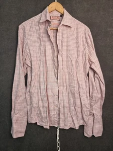 thomas pink shirt mens size 15.5 long sleeve business casual cotton checled - Picture 1 of 14