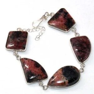Rhodonite 925 Silver Plated Bracelet 8.5" Promise Gift for women AU P250 - Picture 1 of 3