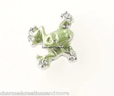 Dije flotante para collar medallón de memoria de vidrio verde árbol rana tono plata Foto 1 de 2