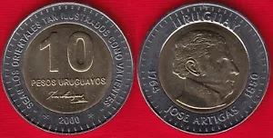 Uruguay 10 pesos uruguayos 2000 km#121 "Artigas' death" BiMetallic UNC - Picture 1 of 1