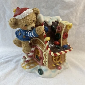 Holiday Elegance Christmas Hand Painted Lighted Ceramic Bear & Bakery - Picture 1 of 7