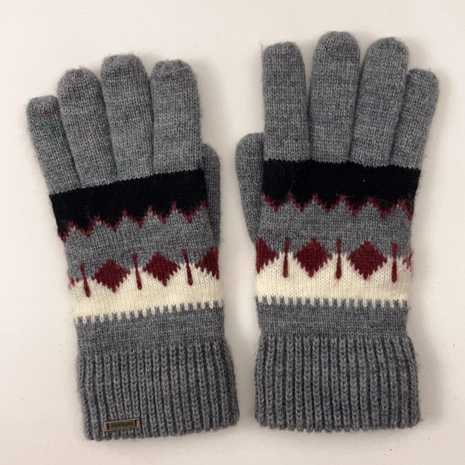 Guantes de Invierno Isotoner Gris Tejido con Forro Rojo Blanco Negro Patrón Foto 1 de 4