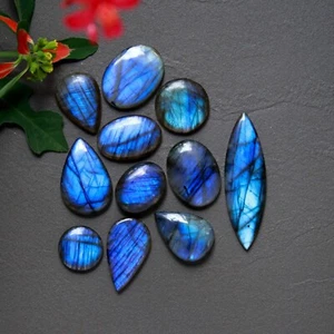 11 Pcs 188 Cts Natural Labradorite Cabochon Gemstone Lot 15x15-50x15mm #12905 - Picture 1 of 9