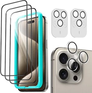 ESR 3+2 Pack for iPhone 15 Pro Screen Protector, 3 Black Edge Tempered-Glass Fil - Picture 1 of 9