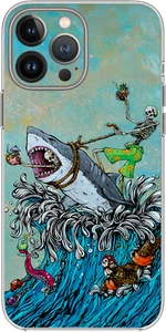 Shark Surfing Coconut Skeleton Straya Case Cover Silicone / Shockproof / MagSafe - Picture 1 of 16