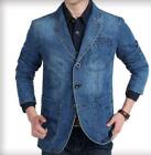 Fashion Mens Denim Blazer Slim Fit Lapel Jacket Outwear Casual Jeans Coats Suit