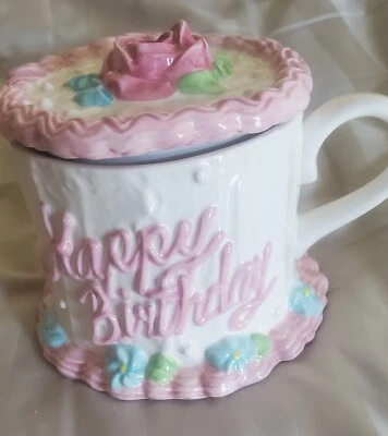 (Lote de 5)-Tazas de café cubiertas de pastel floral feliz cumpleaños Teleflora vintage Foto 1 de 3