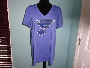 St Louis Blues T Shirt Distressed V Neck Heather Blue Womens XL Fanatics NWOT - Picture 1 of 7