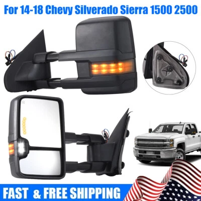 Par de espejos retrovisores eléctricos térmicos para Chevy Silverado Sierra 1500 2500 Signal 14-18 Foto 1 de 4