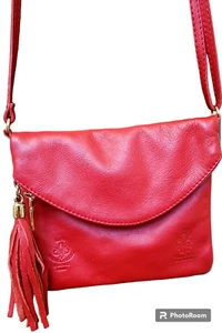Vera Pelle Red Italian Leather Purse Tassel Magnetic Closure Designer - Picture 1 of 7