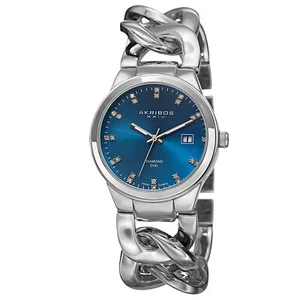 Women's Akribos XXIV AK759SSTQ Swiss Diamond Turquoise Dial Link Bracelet Watch - Picture 1 of 7