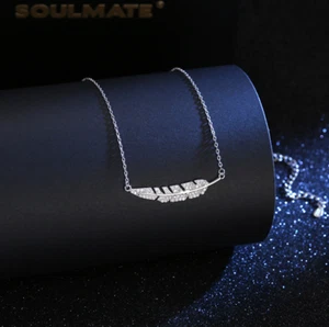 Silver Feather Leaf Pave Cubic Zirconia Pendant Chain Necklace - Picture 1 of 3