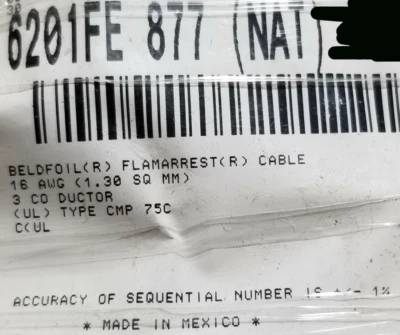 Belden 6201FE 16/3C Shielded Plenum Commercial Audio/Security Cable White /50ft - Image 1 of 4