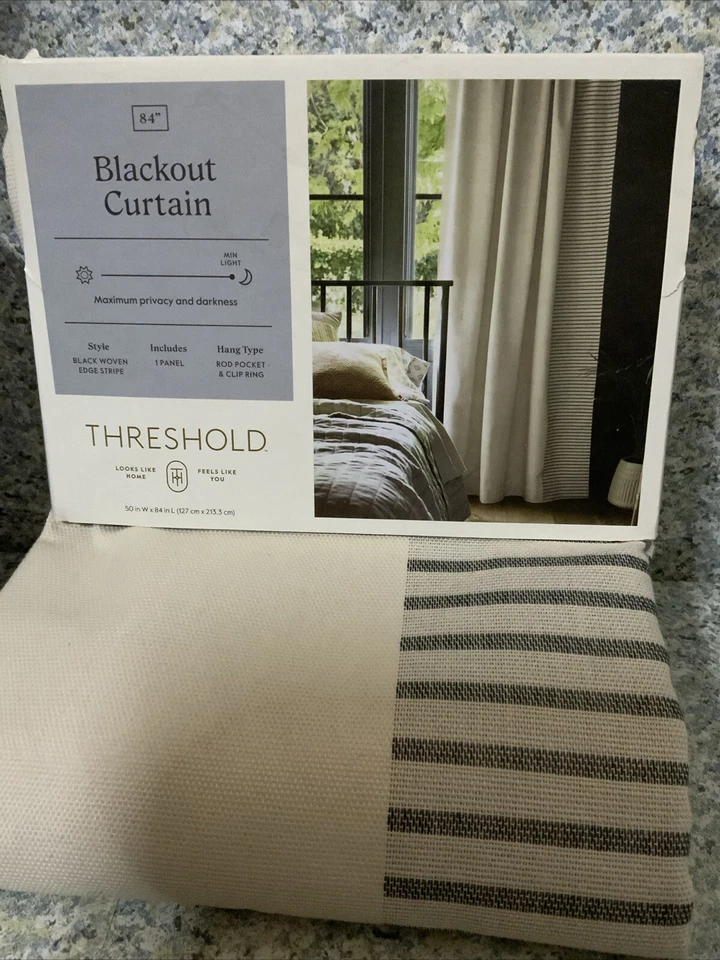 🎁 Umbral Tejido Rayas Borde Blackout Ventana Un Panel Gris 50” X 84” 🆕 Foto 1 de 2