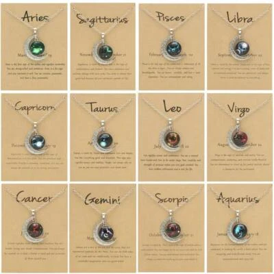 New Luminous 12 Constellations Moon Necklace Jewelry Birthday Men Women Gift - Image 1 of 4