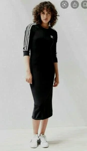 Adidas Black 3 Stripe Bodycon Midi Maxi Dress - Size 8 - Picture 1 of 11