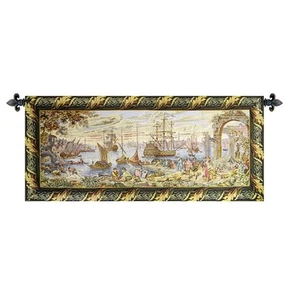 Old Italian Port Large Medieval Venice City Picture Tapestry Marina 36"x80" - Picture 1 of 1