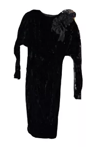 Vtg Scott McClintock Party Dress Size 6 Black Velvet Fitted Long Sleeve USA Made - Picture 1 of 7
