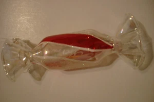 Glas Frohe Weihnachten Gravur Bonbonform rot weiß Wirbel Ornament - Bild 1 von 16