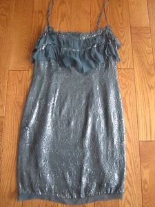 NWT S dress Susana Monaco ruffle sequin teal SILK 4 XS $380 - Picture 1 of 3