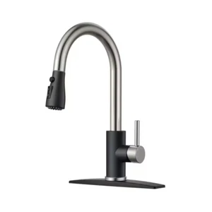 Single Handle Pull down Sprayer Kitchen Sink Faucet with Deckplate Gooseneck Swi - Picture 1 of 12