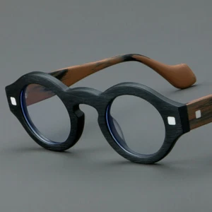 Vintage Round Eyeglass Thick Frames Unisex Retro Glasses With Metal Decoration - Picture 1 of 21