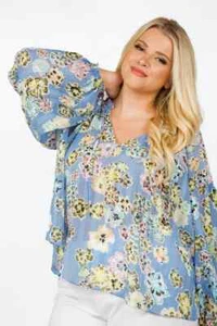 Tanya Taylor blau, rosa & gelb Blumen Priya Top mit Rüschen, Größe Small Neu mit Etikett! - Bild 1 von 9