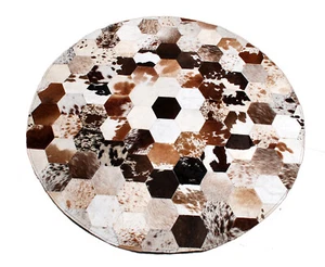 Cowhide Round Patchwork Carpet Handmade Cowhide Carpet Home Décor Cow Skin 34 - Picture 1 of 5