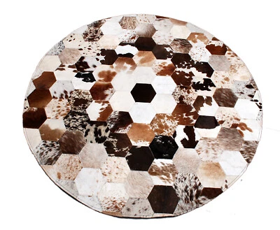 Tapete de couro de vaca redondo patchwork feito à mão tapete de couro de vaca decoração para casa pele de vaca 34 - Imagem 1 de 4