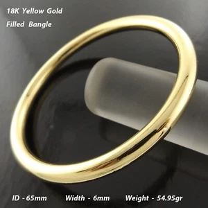 Bangle Real 18KGF Yellow Gold Filled Solid 6mm Bracelet Ladies Medium Sz 65m - Picture 1 of 3