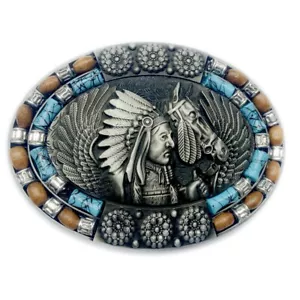 Indian Warrior Chief Belt Buckle Western Cowboy Native American (YIW-03-S) - Picture 1 of 2