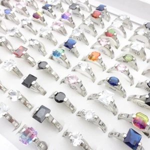 Großhandel 30stk. Silber Edelstahl Band Ringe Zirkon Stein Schmuck - Bild 1 von 8