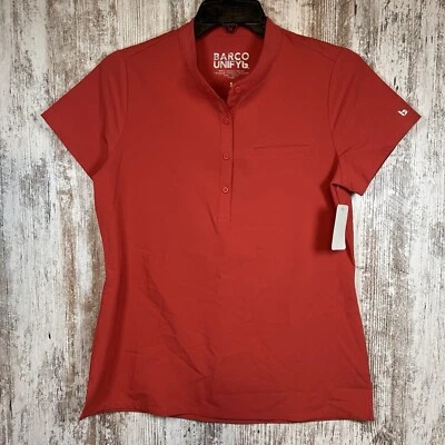 Barco Unify Size Small #163 V-Neck detailed Henley Scrub top in Coral Color - Image 1 of 4