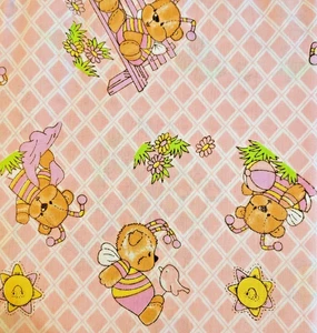 Fabric Baby Material Bear Dressed as Bee on Pink Light Cotton Blend 180" X 42" - Picture 1 of 2