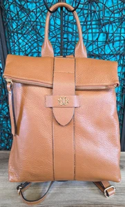 Bolso Mochila Borse in Pelle Marrón Cuero Genuino Marrón Cierre a Presión Cremallera BOHO - Imagen 1 de 17