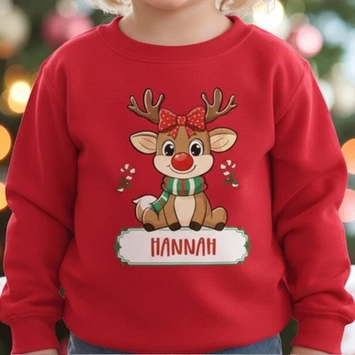 JUST HOODS Kinder Weihnachtssweatshirt Rentier Motiv personalisiert mit Wunschnamen