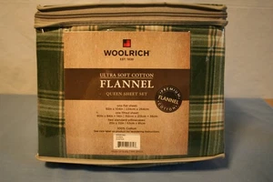 Woolrich Flannel Queen Sheet Set Hunter Green Plaid 100% Cotton NEW - Picture 1 of 5