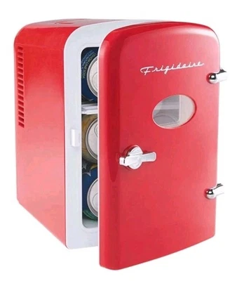 RED Frigidaire Mini Portable Compact Personal Fridge Cooler, 6 Cans, Wall Or Car - Image 1 of 4