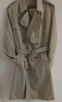 Gabardina larga Misty Harbor 42 doble pecho piel sintética forro con cremallera vintage Foto 1 de 4