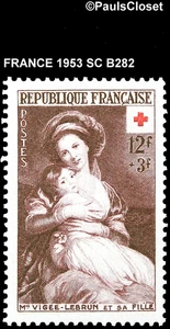 FRANCE 1953 SC B282 RED CROSS MDM VIGEE-LEBRUN 12f+3f RED BRN MNH OG P13 F/VF - Picture 1 of 2