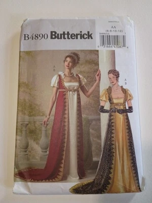 Butterick B4890 Costume Josephine Empire Waist Dress W/Robe Size 6-8-10-12 CUT - Image 1 of 4